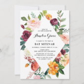 Waterverf Autumn Blooms Diamond Lijst Bat Mitzvah Kaart (Voorkant)