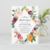 Waterverf Autumn Blooms Diamond Lijst Bat Mitzvah Kaart (Staand voorkant)