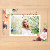 Waterverf Autumn Blooms Foto Afstuderen Acryl Uitnodigingen (Voorkant)