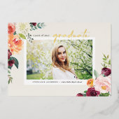 Waterverf Autumn Blooms Foto Afstuderen Folie Uitnodiging (Voorkant)