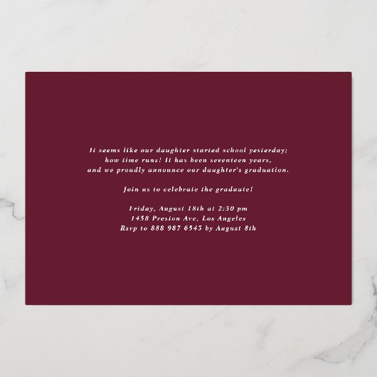 Waterverf Autumn Blooms Foto Afstuderen Folie Uitnodiging (Achterkant)