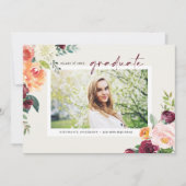 Waterverf Autumn Blooms Foto Afstuderen Kaart (Voorkant)