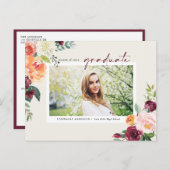 Waterverf Autumn Blooms Foto Afstuderen Uitnodiging Briefkaart (Voorkant / Achterkant)