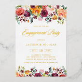 Waterverf Autumn Blooms Garland Engagement Party Folie Uitnodiging (Voorkant)