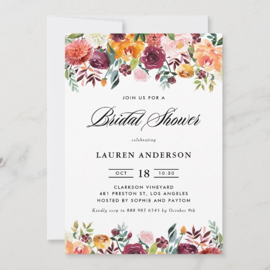 Waterverf Autumn Blooms Garland Vrijgezellenfeest Kaart (Voorkant)