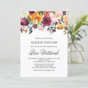 Waterverf Autumn Blooms Herfst Bar Mitzvah Kaart