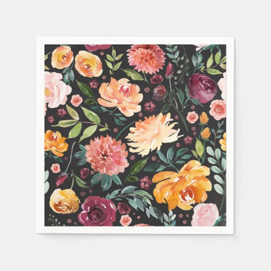 Waterverf Autumn Blooms Pattern Faux Chalkboard Servet (Voorkant)