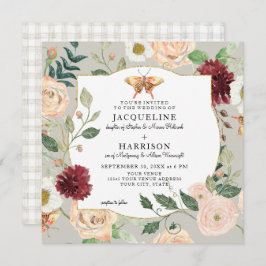 Waterverf Autumn Floral Coral Roos Butterfly Kaart