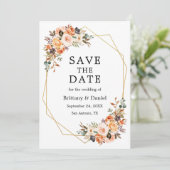Waterverf Autumn Floral Geo Lijst Peach Save The Date (Staand voorkant)
