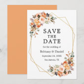 Waterverf Autumn Floral Geo Lijst Peach Save The Date (Voorkant / Achterkant)