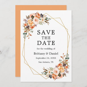 Waterverf Autumn Floral Geo Lijst Peach Save The Date
