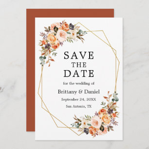 Waterverf Autumn Floral Geo Lijst Terracotta Save The Date