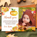 Waterverf Autumn Floral Pumpkin Birthday Foto Bedankkaart<br><div class="desc">Waterverf herfst Floral Pumpkin Birthday Foto Hartelijk dank</div>