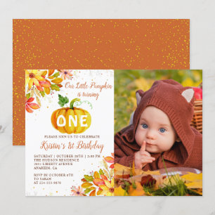 Waterverf Autumn Floral Pumpkin Birthday Foto Kaart
