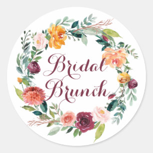 Waterverf Autumn Floral Wreath Bridal Brunch Ronde Sticker