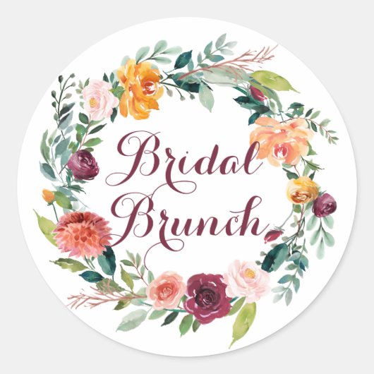 Waterverf Autumn Floral Wreath Bridal Brunch Ronde Sticker (Voorkant)