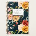 Waterverf Autumn Flowers en Greenery Pattern Planner<br><div class="desc">florale planner met een doorsnede van wazige roze,  gele en rode pinda's,  rozen en madeliefjes met grijze accenten. Personaliseer door namen en andere details toe te voegen. Deze botanische planner zal perfect zijn als een gepersonaliseerd geschenk voor Kerstmis,  verjaardagen en afstuderen.</div>