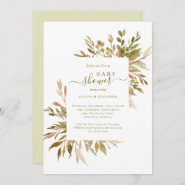 Waterverf Autumn Greenery Baby shower Uitnodiging