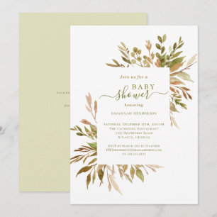 Waterverf Autumn Greenery Baby shower Uitnodiging