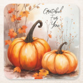 Waterverf Autumn Pumpkins Dankbaar Kartonnen Onderzetters (Voorkant)