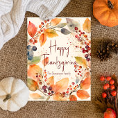 Waterverf Autumn verlaat Happy Thanksgiving-krans Briefkaart