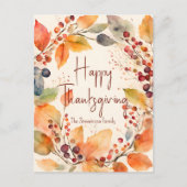 Waterverf Autumn verlaat Happy Thanksgiving-krans Briefkaart (Voorkant)