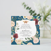 Waterverf AutumnBlue n Roos Floral Butterfly Kaart (Staand voorkant)