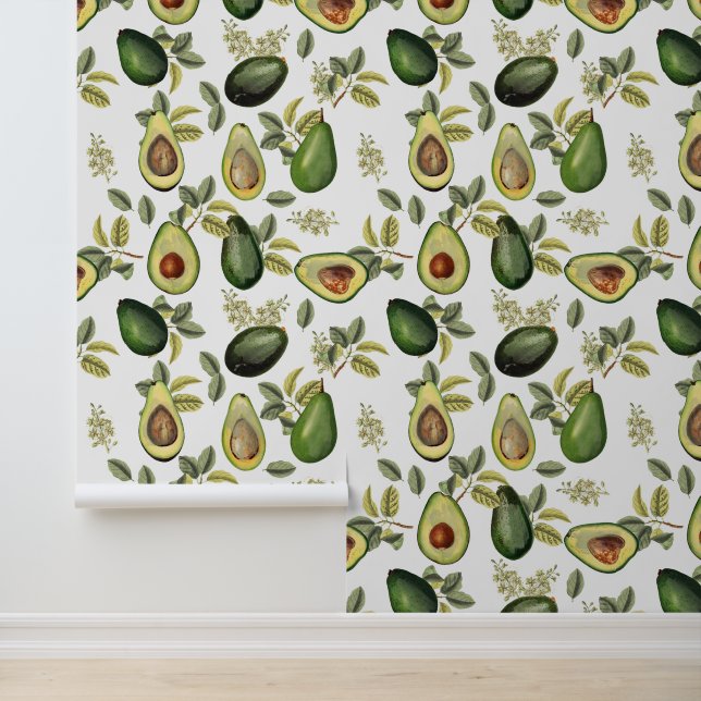 Waterverf Avocado Botanische Patroon Behang (Applicatie)