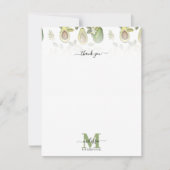 Waterverf Avocado Botanische Patroon Monogrammed Bedankkaart (Voorkant)