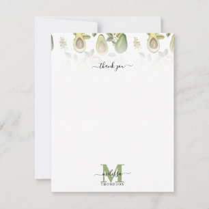 Waterverf Avocado Botanische Patroon Monogrammed Bedankkaart