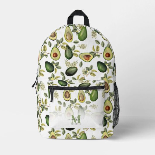 Waterverf Avocado Botanische Patroon Monogrammed Bedrukte Rugzak (Voorkant)