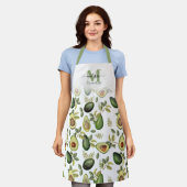 Waterverf Avocado Botanische Patroon Monogrammed Schort (Gedragen)