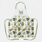 Waterverf Avocado Botanische Patroon Monogrammed Schort (Voorkant)