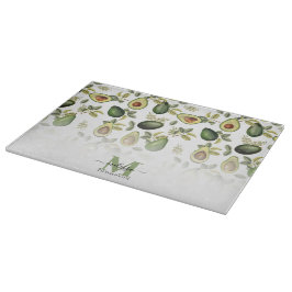 Waterverf Avocado Botanische Patroon Monogrammed Snijplank