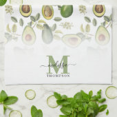 Waterverf Avocado Botanische Patroon Monogrammed Theedoek (Gevouwen)