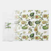 Waterverf Avocado Botanische Patroon Monogrammed Theedoek (Horizontaal)
