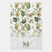 Waterverf Avocado Botanische Patroon Monogrammed Theedoek (Verticaal)