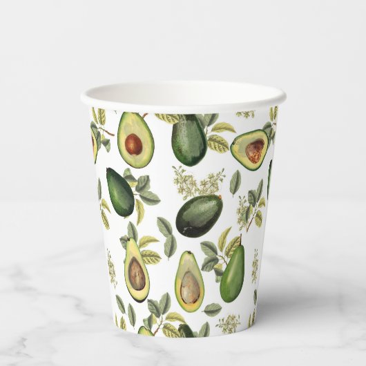 Waterverf Avocado Botanische Patroon Papieren Bekers (Achterkant)