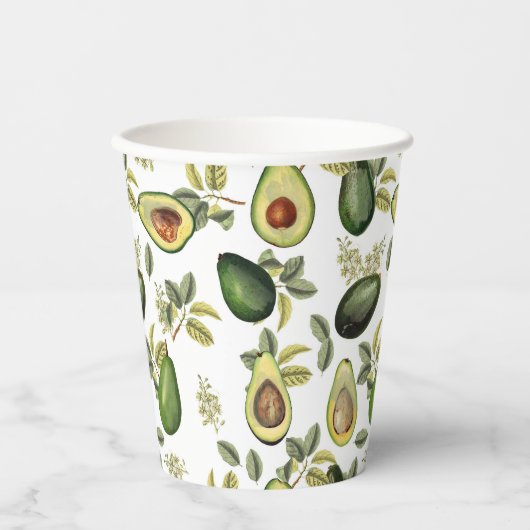 Waterverf Avocado Botanische Patroon Papieren Bekers (Voorkant)