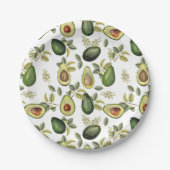 Waterverf Avocado Botanische Patroon Papieren Bordje (Voorkant)