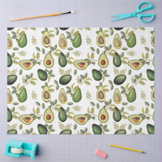 Waterverf Avocado Botanische Patroon Tissuepapier (Craft)