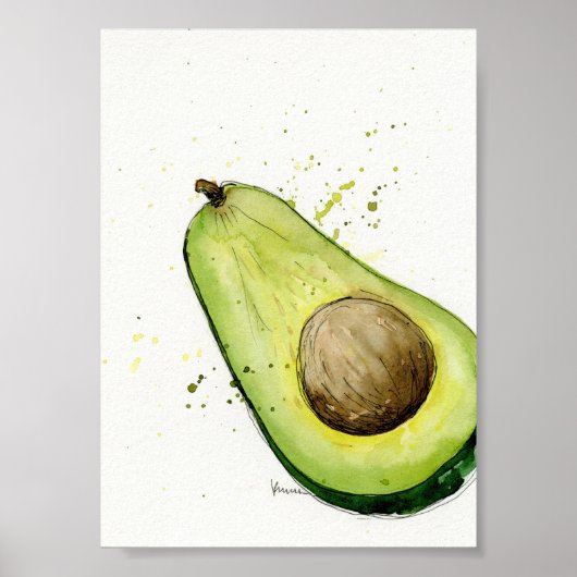 Waterverf Avocado keukenkunst Poster (Voorkant)