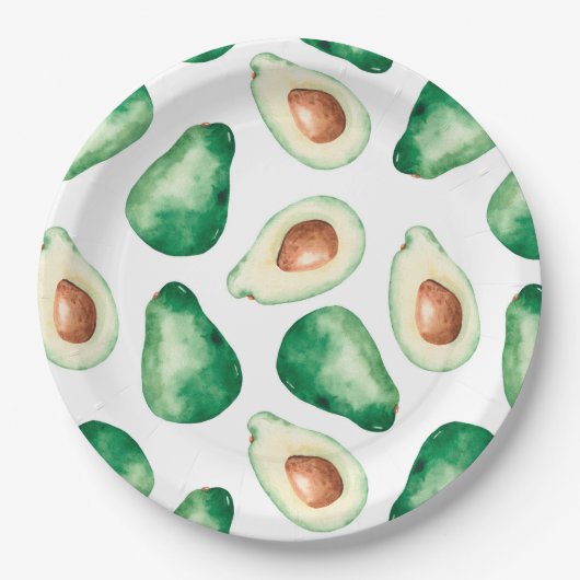 Waterverf Avocado Pattern Birthday Party Papieren Bordje (Voorkant)