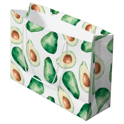 Waterverf Avocado Pattern Groot Cadeauzakje (Voorkant Gekanteld)