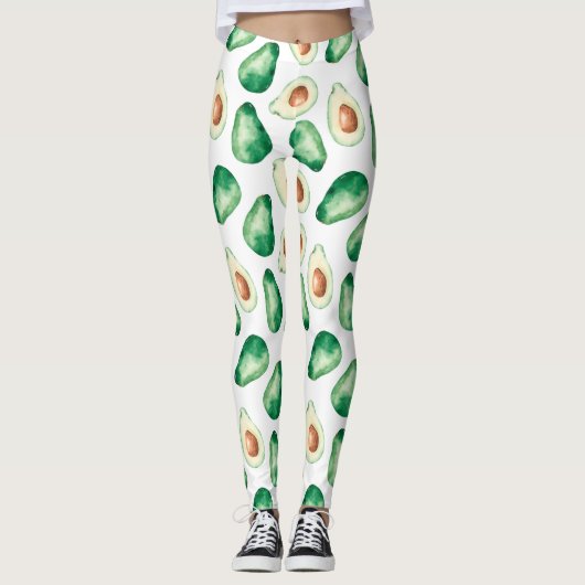 Waterverf Avocado Pattern Leggings (Voorkant)