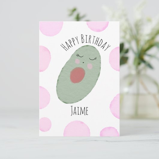 Waterverf Avocado Pink Stippen Birthday Party Kaart (Staand voorkant)