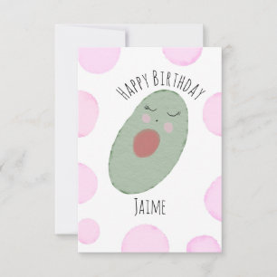 Waterverf Avocado Pink Stippen Birthday Party Kaart