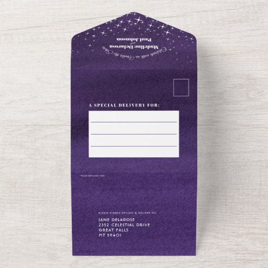 Waterverf avond sterren bruiloft ceremonie all in one uitnodiging (Buitenkant)