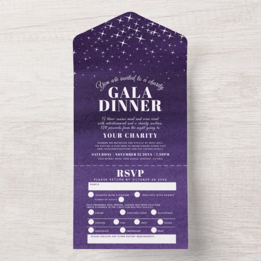 Waterverf avond " sterry sky gala diner " all in one uitnodiging (Binnen)