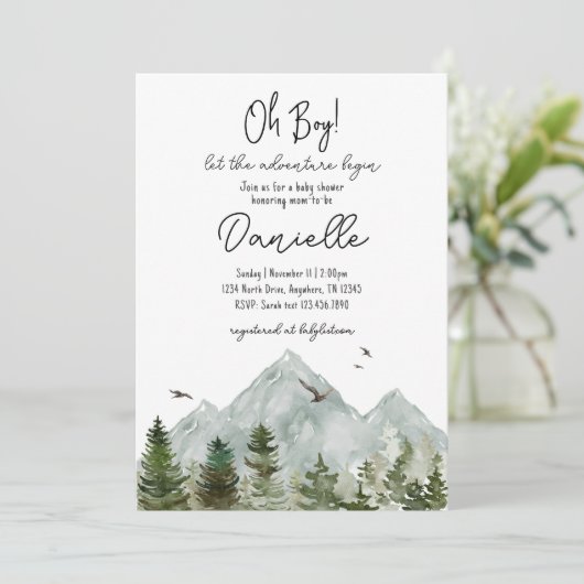 Waterverf Avontuur Bos Baby shower Uitnodiging (Staand voorkant)